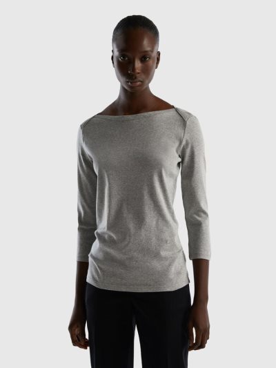 Benetton 100% Katoenen Boot Neck Long Sleeve T-shirts Dames Lichtgrijs | BE655866