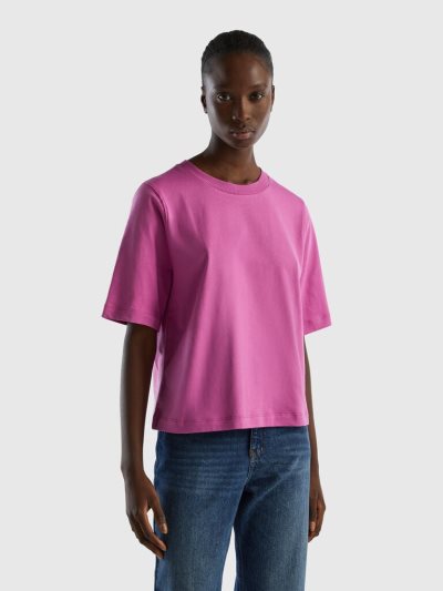 Benetton 100% Katoenen Boxy Fit Short Sleeve T-shirts Dames Roze | BE305691