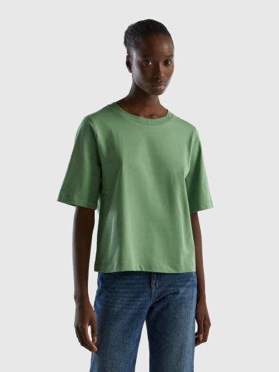 Benetton 100% Katoenen Boxy Fit Short Sleeve T-shirts Dames Groen | BE892066