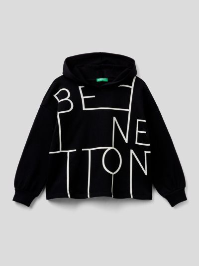 Benetton 100% Katoenen Boxy Hoodie Kinderen Zwart | BE738296