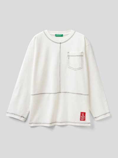 Benetton 100% Katoenen Breast Pocket Long Sleeve T-shirts Kinderen Wit | BE688422