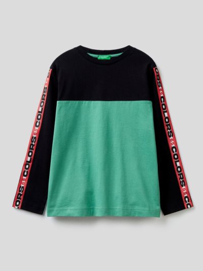 Benetton 100% Katoenen Color Block Long Sleeve T-shirts Kinderen Zwart | BE182696