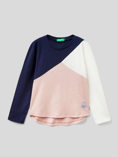 Benetton 100% Katoenen Color Block Long Sleeve T-shirts Kinderen Donkerblauw | BE387574