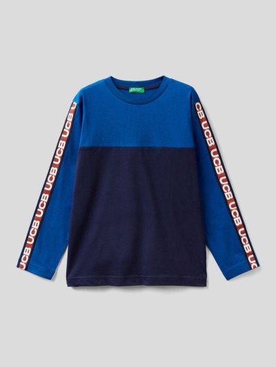 Benetton 100% Katoenen Color Block Long Sleeve T-shirts Kinderen Blauw | BE468371