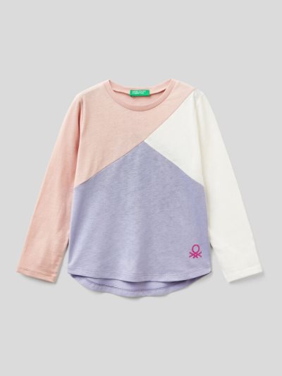 Benetton 100% Katoenen Color Block Long Sleeve T-shirts Kinderen Roze | BE491487