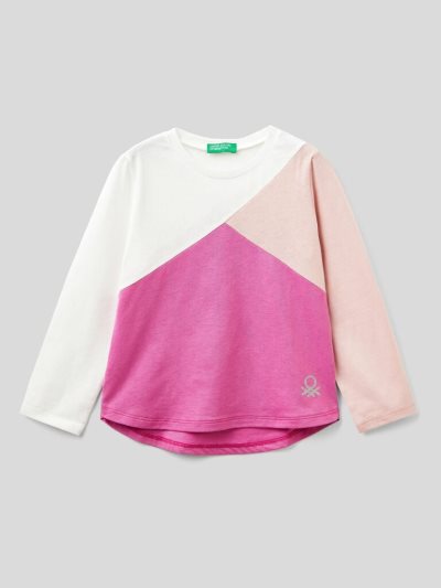 Benetton 100% Katoenen Color Block Long Sleeve T-shirts Kinderen Wit | BE633511