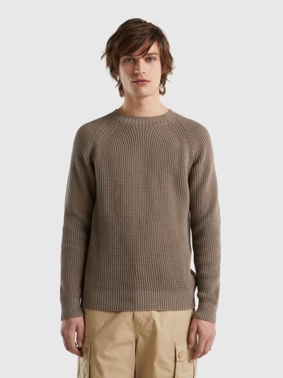 Benetton 100% Katoenen Crew Neck Truien Heren Grijs | BE227510