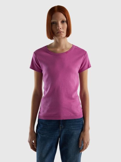 Benetton 100% Katoenen Kort Sleeve Truien Dames Roze | BE410442