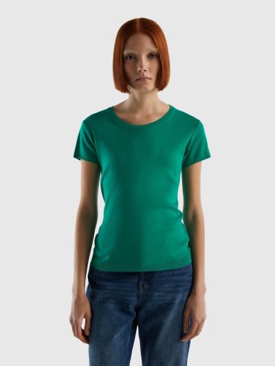 Benetton 100% Katoenen Kort Sleeve Truien Dames Groen | BE794797