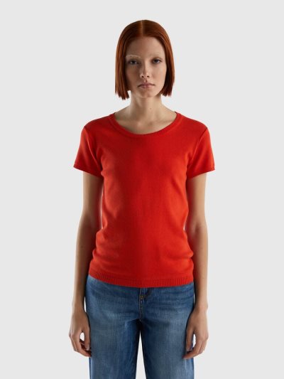 Benetton 100% Katoenen Kort Sleeve Truien Dames Rood | BE873380