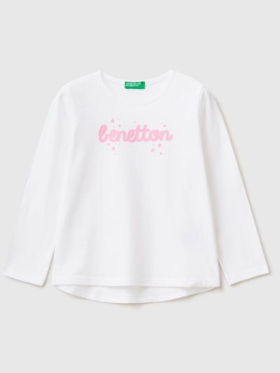 Benetton 100% Katoenen Logo Long Sleeve T-shirts Kinderen Wit | BE024710