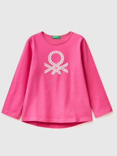 Benetton 100% Katoenen Logo Long Sleeve T-shirts Kinderen Fuchsie | BE981874