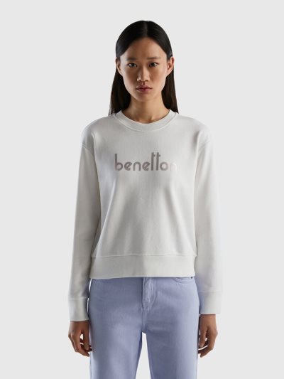 Benetton 100% Katoenen Logo Print Sweatshirt Dames Wit | BE504981