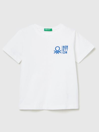 Benetton 100% Katoenen Logo Short Sleeve T-shirts Kinderen Wit | BE272295