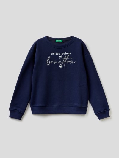 Benetton 100% Katoenen Logo Sweatshirt Kinderen Donkerblauw | BE580792