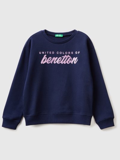 Benetton 100% Katoenen Logo Sweatshirt Kinderen Donkerblauw | BE722258