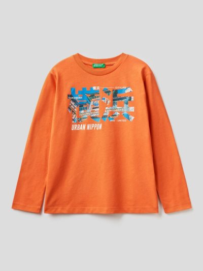 Benetton 100% Katoenen Print Long Sleeve T-shirts Kinderen Oranje | BE408099