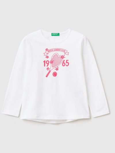 Benetton 100% Katoenen Print Long Sleeve T-shirts Kinderen Wit | BE681763