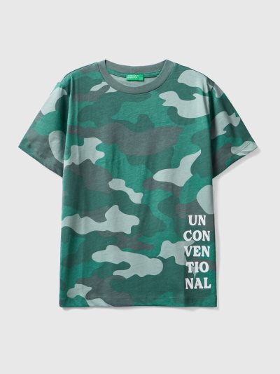 Benetton 100% Katoenen Print Short Sleeve T-shirts Kinderen Groen | BE530041