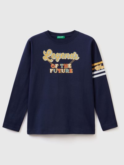 Benetton 100% Katoenen Retro Print Long Sleeve T-shirts Kinderen Donkerblauw | BE885504