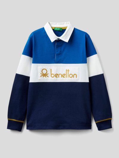 Benetton 100% Katoenen Rugby Long Sleeve Polos Kinderen Blauw | BE374177