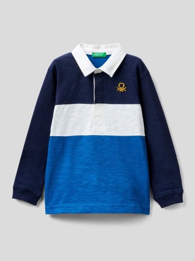 Benetton 100% Katoenen Rugby Long Sleeve Polos Kinderen Donkerblauw | BE997873