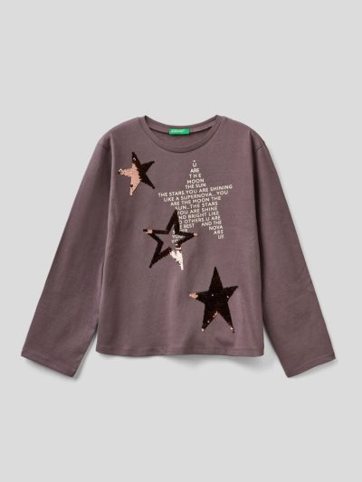 Benetton 100% Katoenen Sequins Long Sleeve T-shirts Kinderen Donkergrijs | BE354581