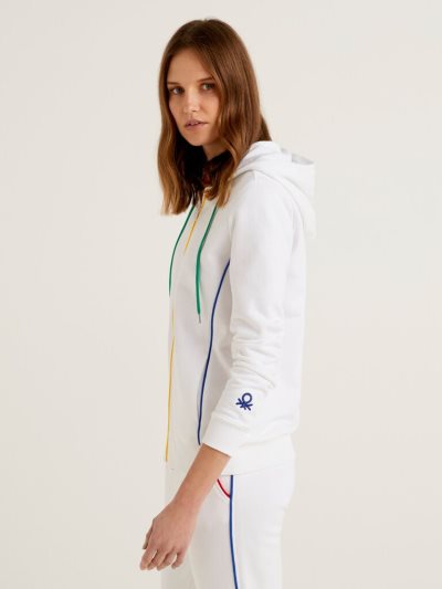 Benetton 100% Katoenen Zip And Hood Hoodie Dames Wit | BE936168