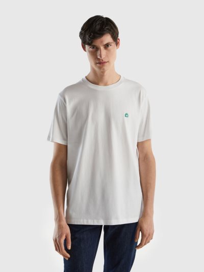 Benetton 100% Organic Katoenen Basic Short Sleeve T-shirts Heren Wit | BE594598