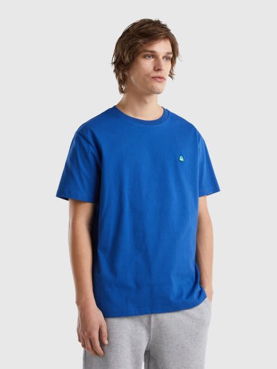 Benetton 100% Organic Katoenen Basic Short Sleeve T-shirts Heren Blauw | BE810261