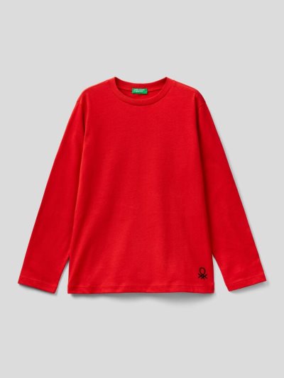 Benetton 100% Organic Katoenen Crew Neck Long Sleeve T-shirts Kinderen Rood | BE001302