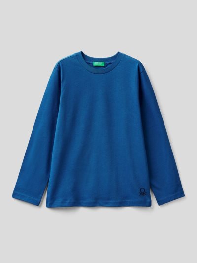 Benetton 100% Organic Katoenen Crew Neck Long Sleeve T-shirts Kinderen Blauw | BE532804