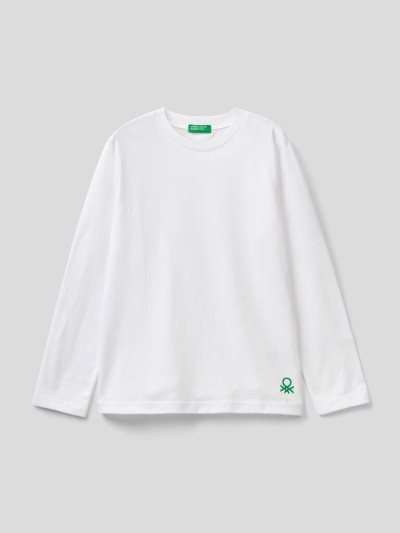 Benetton 100% Organic Katoenen Crew Neck Long Sleeve T-shirts Kinderen Wit | BE931141