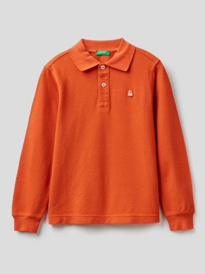 Benetton 100% Organic Katoenen Long Sleeve Poloshirt Kinderen Oranje | BE337412