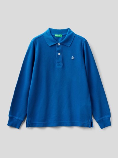 Benetton 100% Organic Katoenen Long Sleeve Poloshirt Kinderen Blauw | BE889877