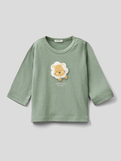 Benetton 100% Organic Katoenen Patch T-shirts Kinderen Lichtgroen | BE364160