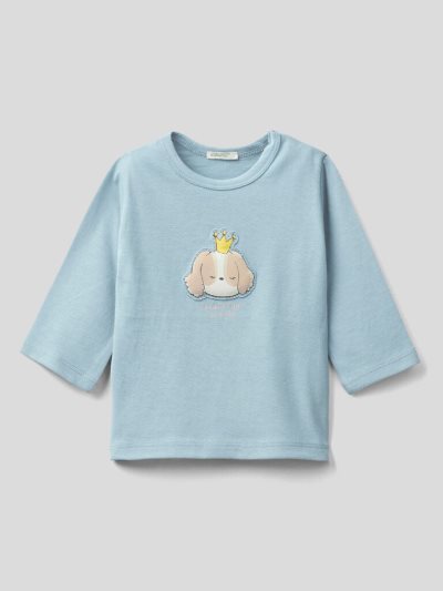 Benetton 100% Organic Katoenen Patch T-shirts Kinderen Aqua | BE388036