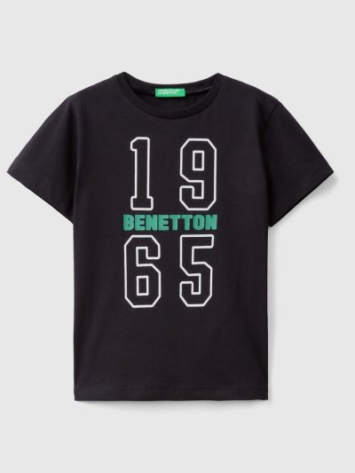 Benetton 100% Organic Katoenen Print Short Sleeve T-shirts Kinderen Zwart | BE424864