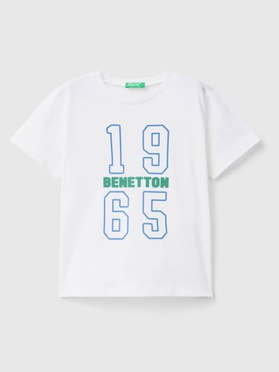 Benetton 100% Organic Katoenen Print Short Sleeve T-shirts Kinderen Wit | BE569662