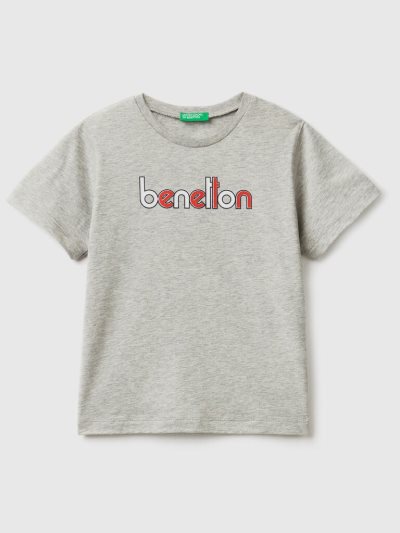 Benetton 100% Organic Katoenen Print Short Sleeve T-shirts Kinderen Lichtgrijs | BE696550