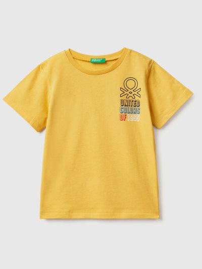 Benetton 100% Organic Katoenen Print Short Sleeve T-shirts Kinderen Geel | BE727695