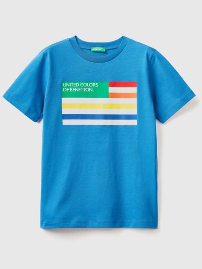 Benetton 100% Organic Katoenen Short Sleeve T-shirts Kinderen Blauw | BE095305