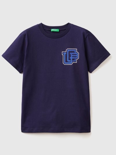 Benetton 100% Organic Katoenen Short Sleeve T-shirts Kinderen Donkerblauw | BE206682