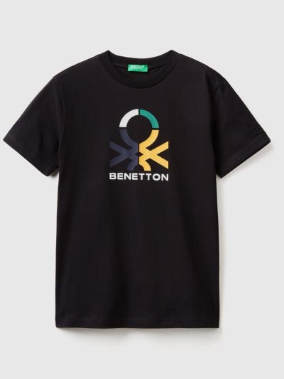 Benetton 100% Organic Katoenen Short Sleeve T-shirts Kinderen Zwart | BE377144