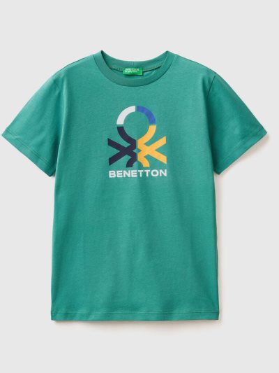 Benetton 100% Organic Katoenen Short Sleeve T-shirts Kinderen Donkergroen | BE505915