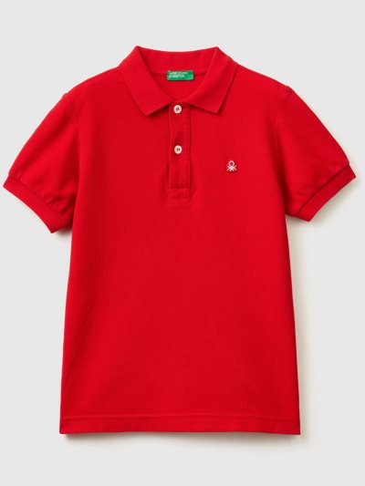 Benetton 100% Organic Katoenen Slim Fit Short Sleeve Polos Kinderen Rood | BE105313