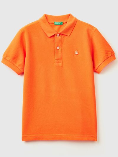 Benetton 100% Organic Katoenen Slim Fit Short Sleeve Polos Kinderen Oranje | BE223613