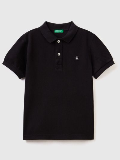 Benetton 100% Organic Katoenen Slim Fit Short Sleeve Polos Kinderen Zwart | BE326036