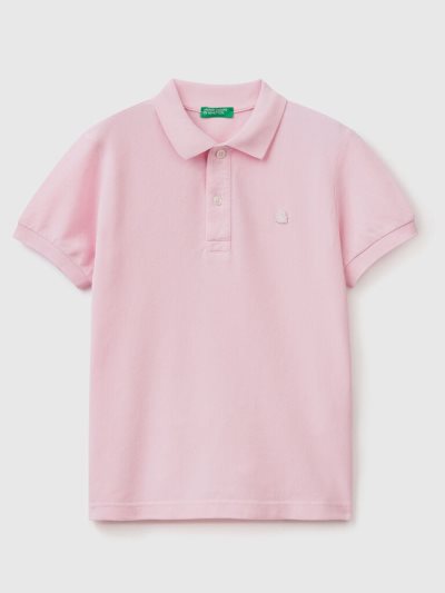 Benetton 100% Organic Katoenen Slim Fit Short Sleeve Polos Kinderen Roze | BE650901