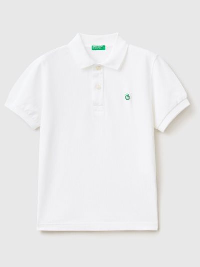 Benetton 100% Organic Katoenen Slim Fit Short Sleeve Polos Kinderen Wit | BE715042